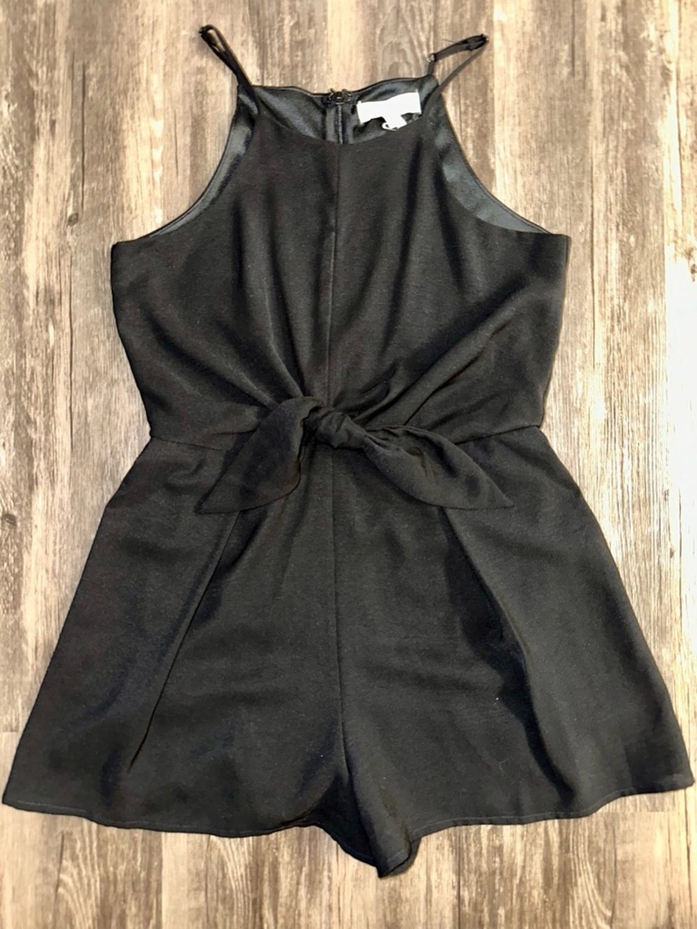 She + Sky Black Halter Tie-Front Sleeveless Romper